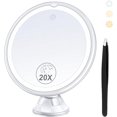thumbnail image 1 of B Beauty Planet 2024 Upgraded Magnifying Mirror with Light, 20X Lighted Magnifying Mirror with Suction Cup and Tweezers, 3 Colors Vanity Mirror, 360 Rotation, Makeup Mirror with Lights 8 Inches, 1 of 6