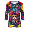 thumbnail image 5 of SOOMLON Mardi Gras Shirts Women Tuesday Tshirts Carnival Themed Party 3/4 Sleeve Tops Funny Mask Graphic Shirts Tunic Crewneck Outfits New Orleans Holiday Blouses 2025 Multicolor XL, 5 of 5