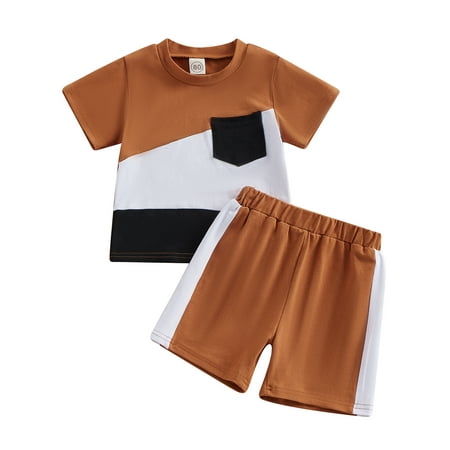 

Musuos Baby Boys Color Block Front Pocket T-Shirt Tops Elastic Shorts 2Pcs Casual Outfit