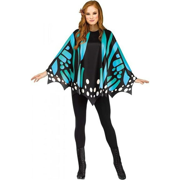 Teal Butterfly Poncho Women's Costume Accessory