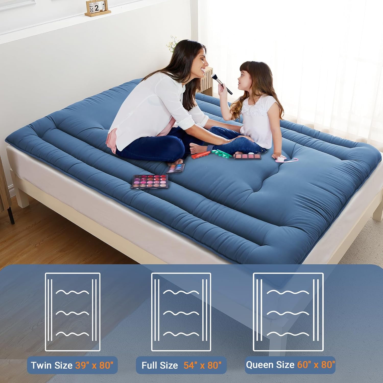 Futon Mattress Twin/Full Size, Japanese Floor Mattress Foldable Sleeping Mattress, Roll Up Floor Bed Mattress for Easy Storage, Tatami Mat Japanese Floor Bed for Dorm Camping