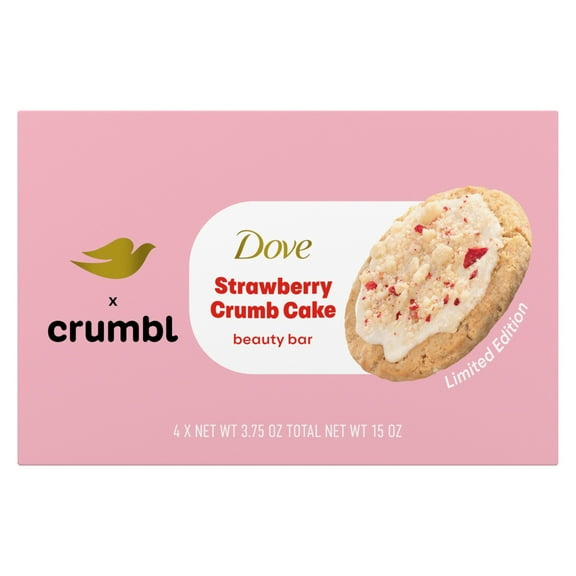 Dove Crumbl Limited Edition Beauty Bar Strawberry Crumb Cake, 15 oz 4 Bars