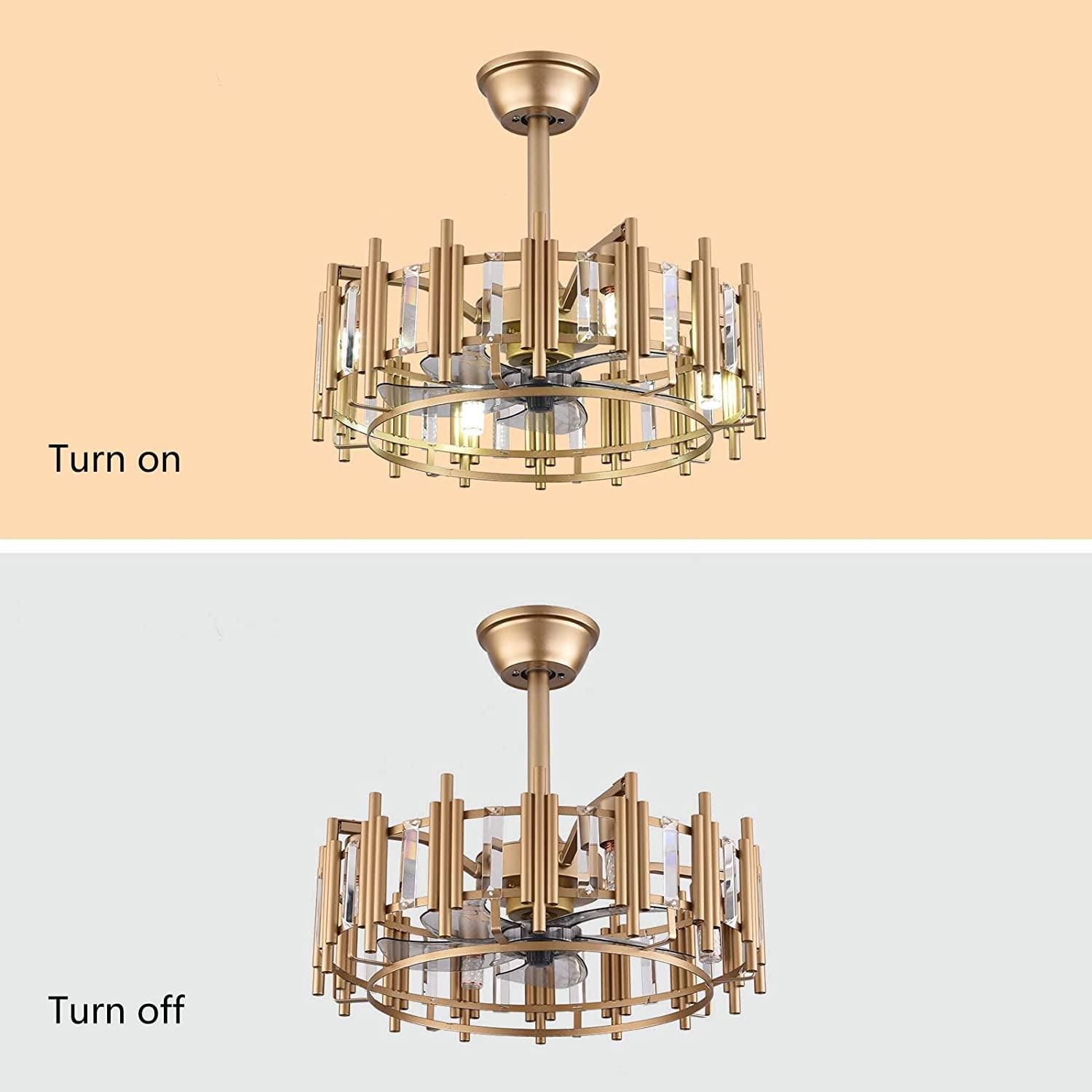 FETCOI Matte Gold Ceiling Fan with Lights and Remote Control Ceiling Fan Light Flush Mount