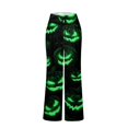 thumbnail image 5 of Halloween Glowing Pumpkin Print Wide Leg Pants for Women, 1-Pc Drawstring Loose Fit Palazzo Trousers — Soft Breathable Lounge Bottoms & Halloween Pajama Pants Green M, 5 of 6