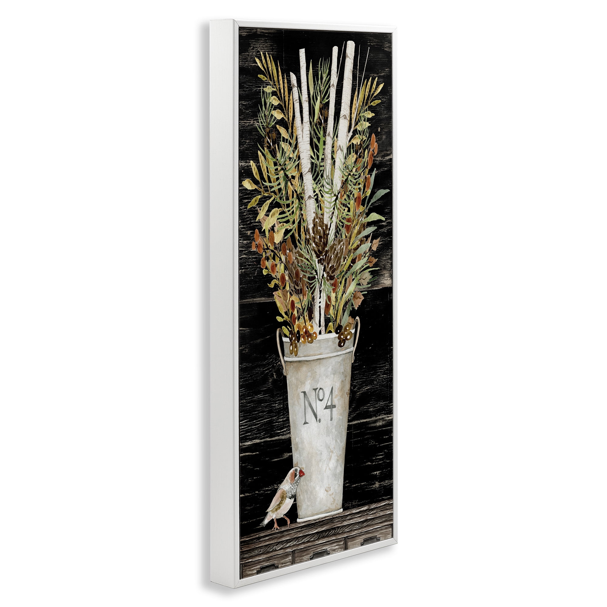 Stupell Industries Rustic Forest Greenery Bouquet Botanical & Floral Painting White Framed Art Print Wall Art, 10 x 24