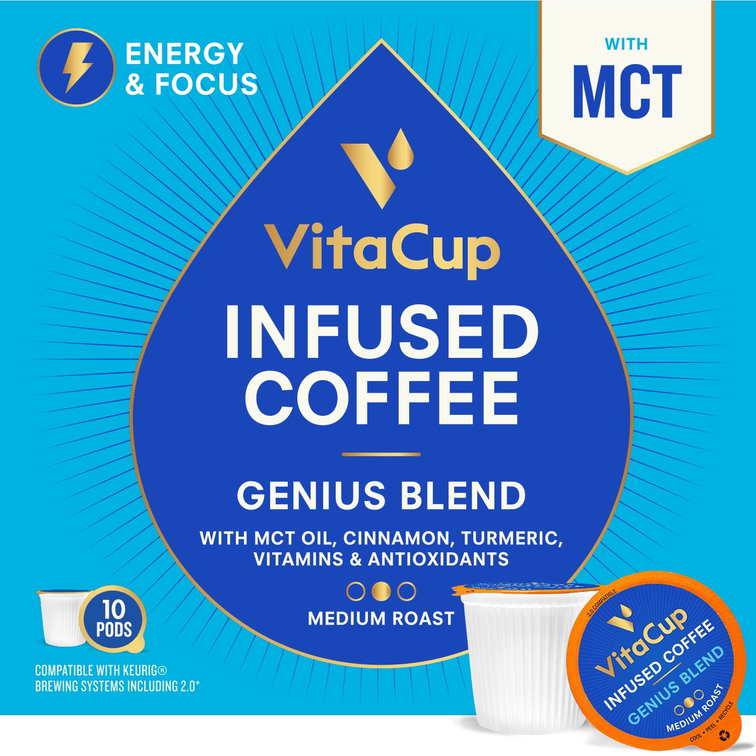VitaCup Genius Blend Coffee Pods, Medium Roast, 10 Count
