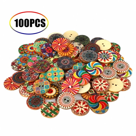 100pcs Wood Buttons, EEEkit Vintage Flower Round Buttons for Craft, 2 Holes Wooden Button Sewing Crafts DIY Decor for Sewing Crafting Knitting Embellishment Clothing Scrapbooking Accessories