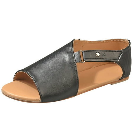 

iOPQO Women s sandals Shoes Fashion Round Hook&loop Color Solid Flat Toe Sandals Heel Women s Women s Sandals Women s Shoes Fashion Black 41