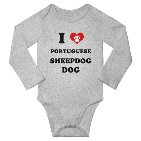 

I Heart Portuguese Sheepdog Dog Baby Long Rompers Newborn Outfits (Gray 6-12 Months)