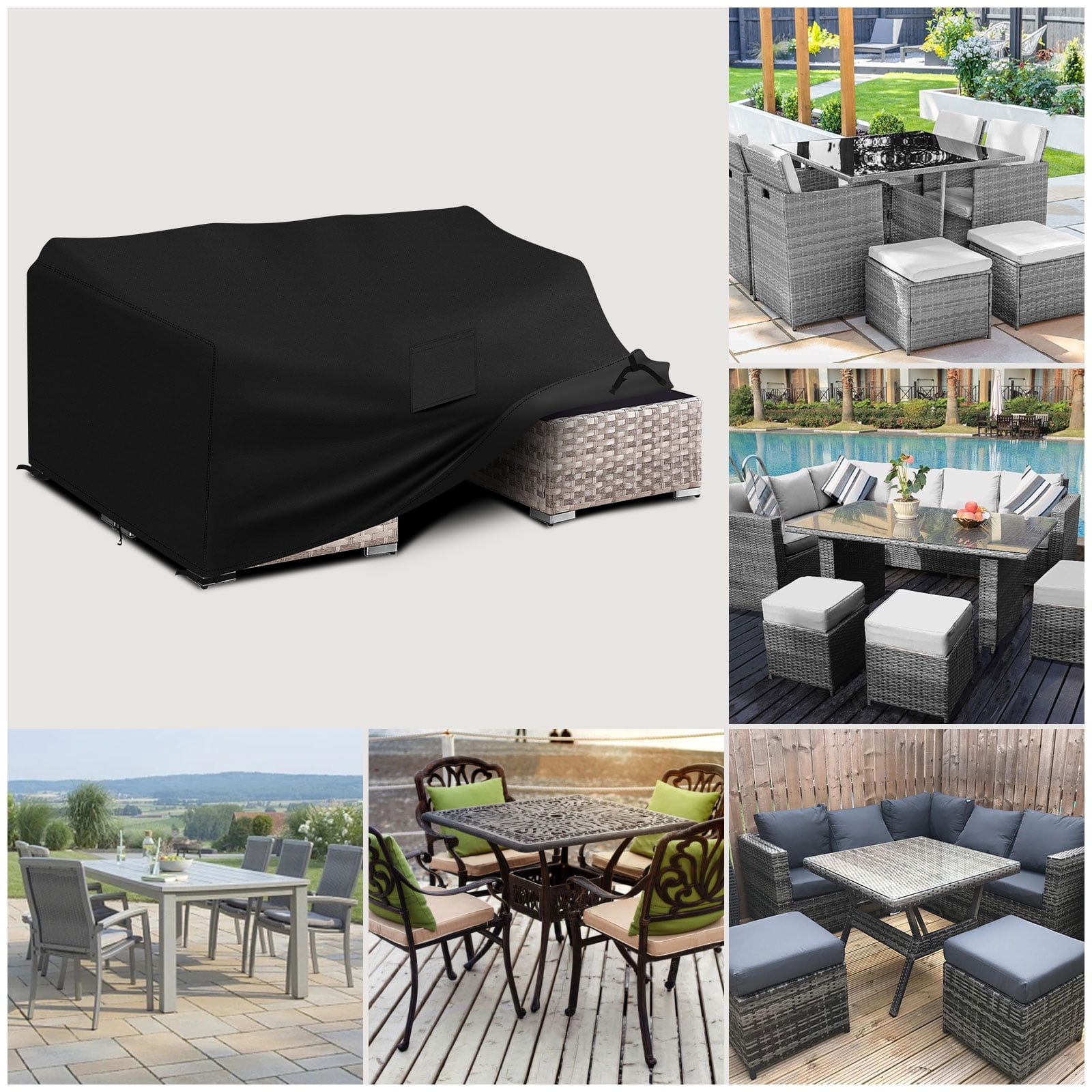 PATIO PLUS Garden Furniture Cover，Garden Table and Chairs Patio Set Cover Waterproof，Windproof, Anti-UV, 420D Oxford Fabric Outdoor Table Covers Rectangular 111x74x28 inches Black