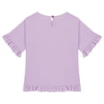 thumbnail image 4 of Faraee 3/4 Sleeve Cotton Linen Cropped Tops for Teen Girls Kids Ruffle Hem Crewneck Solid Blouses Summer Loose Shirt 5t 6t 7t 8t 5-15 Years Light Purple, 4 of 6