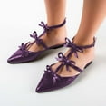 thumbnail image 3 of XYD Women Chic Bows Pointy Close Toe T-Strap Flats Sandals Ankle Strap Slingbacks Daily Comfy Shoes Size 7 Purple, 3 of 4