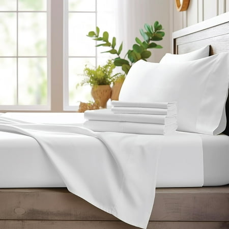 4 Piece King Size Sheet Set, 100% Viscose Made from Bamboo, Breathable, Ultra Soft Cooling Bed Sheets for Hot Sleepers, Beddings with Deep Pockets Fit 16" Mattress, White