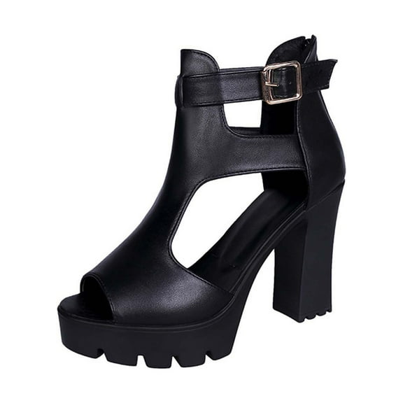 Htigea Womens Open-toe Chunky High Heels Shoes Metal Buckle 10CM Solid Color High Heels Sandals