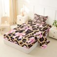 thumbnail image 2 of spefrowx Leopard Print Bow Twin Sheets for Kids, Pink Brown Ribbon Bedding, 3 Pieces, 1 Flat Sheet, 1 Fitted Sheet and 1 Pillowcase, 2 of 6