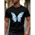 thumbnail image 2 of Men's T-Shirt Blue Butterfly Retro Flowers Cartoon Decor Short Sleeve Casual Tee Classic Crew Neck T-Shirt for Men, S, 2 of 6