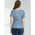thumbnail image 4 of INSPIRE CHIC Women's Faux Placket Ruffle Hem Puff Sleeve Button Decor Peplum Top, 4 of 5