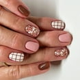 thumbnail image 4 of 24 Pcs Striped Grids On Nails Glossy False Nails Short Square Flowers Artificial Acrylic Nails, 4 of 8