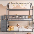 thumbnail image 4 of Harper & Bright Designs Twin Size House Bunk Bed with Drawers and Shelves, Twin over Twin Floor Bunk Bed Frame with Storage for Bedroom, Gray, 4 of 13