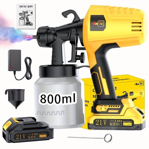 Wireless HVLP Paint Sprayer - High Pressure Electric Spray Gun for House Walls, Wood Furniture, Fences, Interior/Exterior Painting, Cordless Design