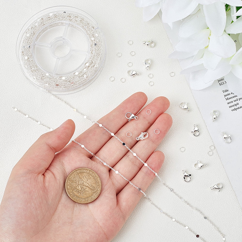DIY Chain Bracelet Necklace Making Kit Including Brass Flat Round Link Chains 304 Stainless Steel Clasps & Jump Rings Silver Chain: 10M/set DIY