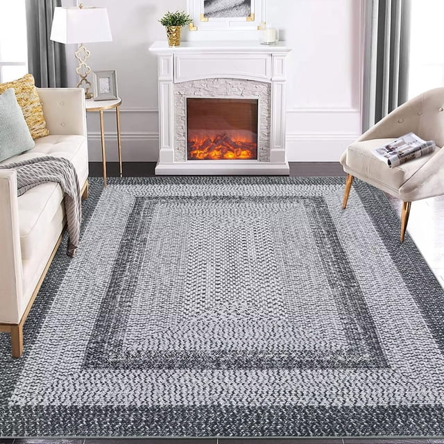 Rugs for Living Room,Rug Imitation Braided Large Area Rug,Washable Area Rug,Modern Rugs for Bedroom,Non-Slip Throw Rugs Stain Resistant Carpet,for Office Dining Room
