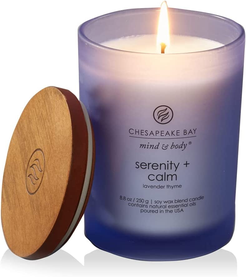 Chenran-Chesapeake Bay Medium Jar Candles Duo - Peace + Tranquility (Cashmere Jasmine) and Serenity + Calm (Lavender Thyme), Home Decor