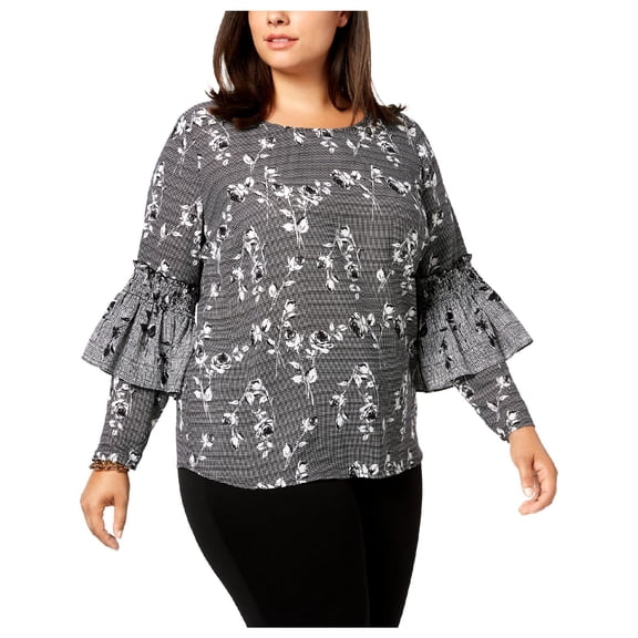 NY Collection Womens Plus Floral Ruffled Blouse B/W 1X