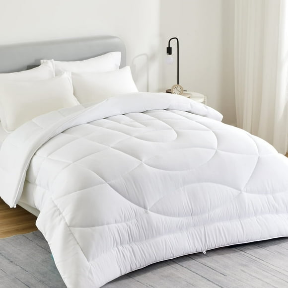 SLEEP ZONE Reversible King Size Cooling Comforter, Soft Breathable Bedding Down Alternative Comforter Warm for All Seasons, White