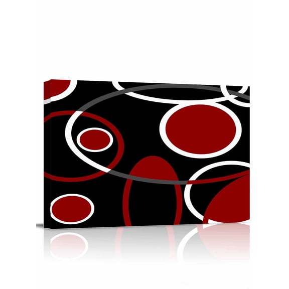Black Red Wall Art for Living Room,Canvas Picture Wall Decor for Bathroom Bedroom,White Circle Geometric Abstract Texture Painting Artwork for Office Kitchen Hallway Dining Room Home Decor 20"x24"