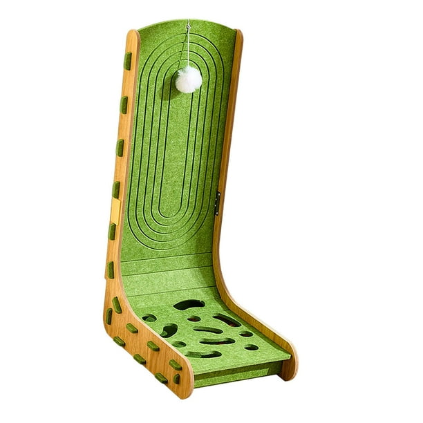 Poste rascador de fieltro para gatos, cama esquinera decorativa en forma de L con bola colgante verde con bola de campana