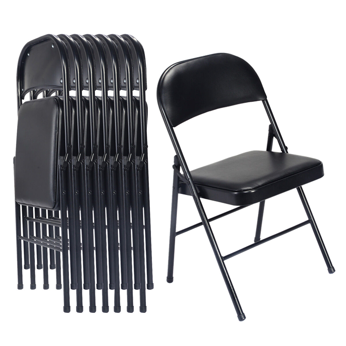 4Pcs Elegant Foldable Iron & PVC Chairs for Convention & Exhibition Black