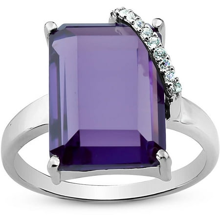 Amethyst and White Topaz Sterling Silver Emerald-Cut Ring