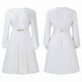 thumbnail image 3 of Midi Dress for Women Church Dress Fashion High Waist Business Casual Dress Cocktail with Belt White S, 3 of 9