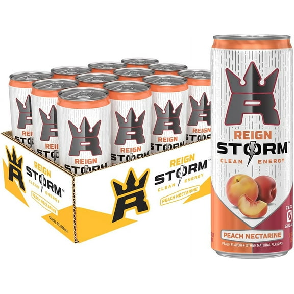 REIGN Storm, A blend of Peach and Nectarine Drink, 12 Fl Oz (Pack of 12)