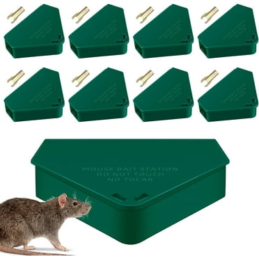 Kqiang 8 Packs Green Triangular Mouse Bait Station, Reusable Mice Trap Bait Box, Bait Not Included