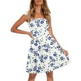thumbnail image 3 of Sundresses for Women Casual Summer - Women's Summer Spaghetti Strap Sleeveless Square Neck Ruffle A Line Swing Midi Dress Smocked Floral Casual Dress, 3 of 7