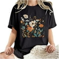 thumbnail image 5 of LEBONYARD Womens Summer Tops,Womens Tops Trendy ,Women's Fashion Summer Round Neck Drop Sleeves Leisure Short Sleeve Flower Printing Tops Black L, 5 of 7
