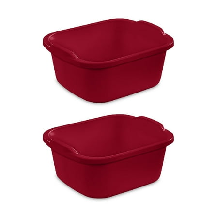 Sterilite 12 Quart Dishpan Basin Plastic Red, 2 Pack