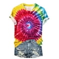 thumbnail image 4 of Hvyesh Rainbow Tie Dye Shirt Women Short Sleeve Tops Cute Crewneck Printed T Shirt, 4 of 5