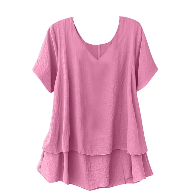 Túnica de Manga Corta para las Mujeres Color Sólido de Lino Sentir Botón Blusa, Ligera Camiseta de Verano Casual