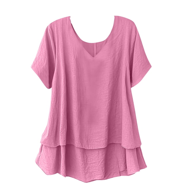Túnica de Manga Corta para las Mujeres Color Sólido de Lino Sentir Botón Blusa, Ligera Camiseta de Verano Casual
