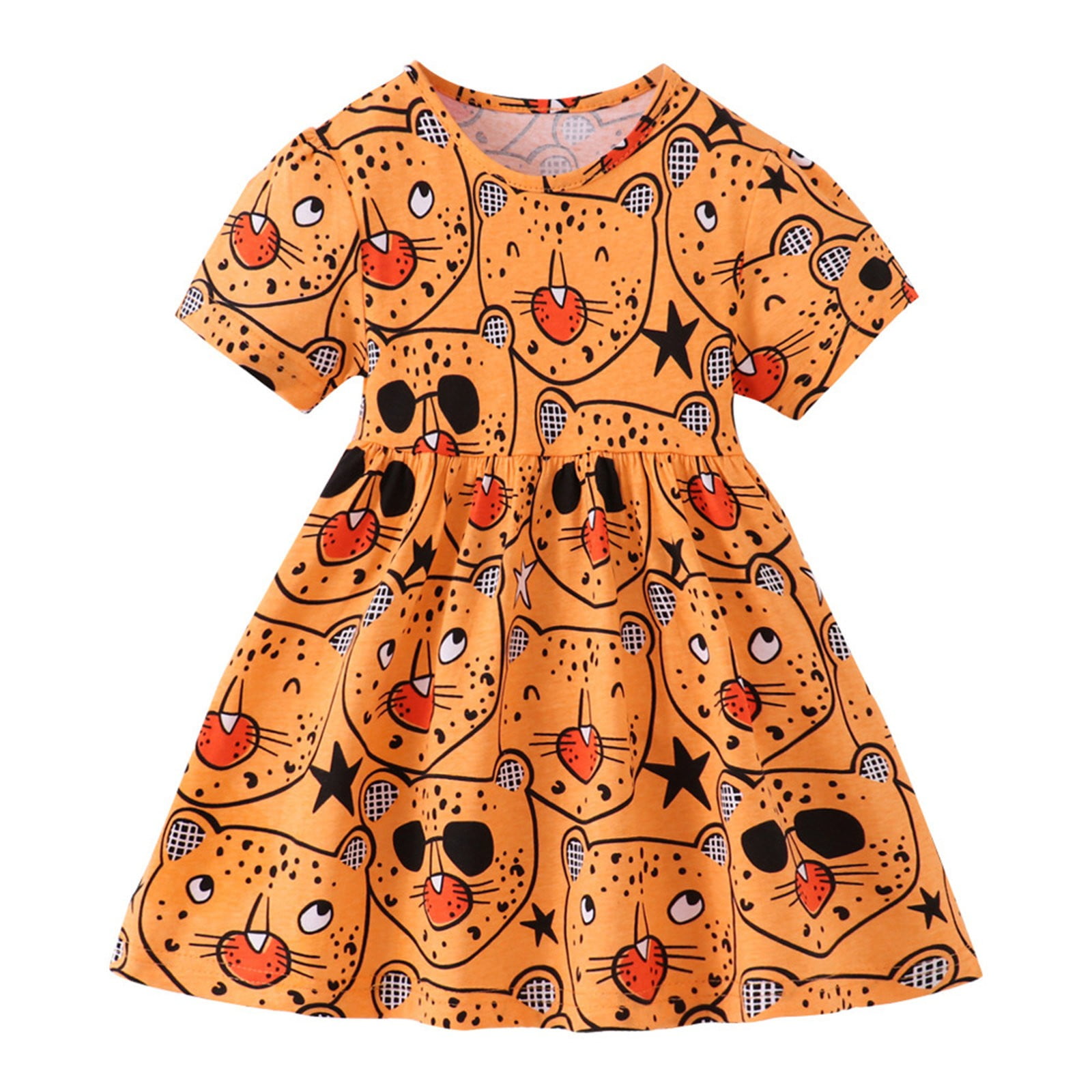 Big Kid Girl Dress Girls Size 5 Dresses Summer Toddler Girl Casual Dress Tiger Print Dress Cartoon Cute Daily Wear Dress 2 To 7 Girls Clothes Orange 7