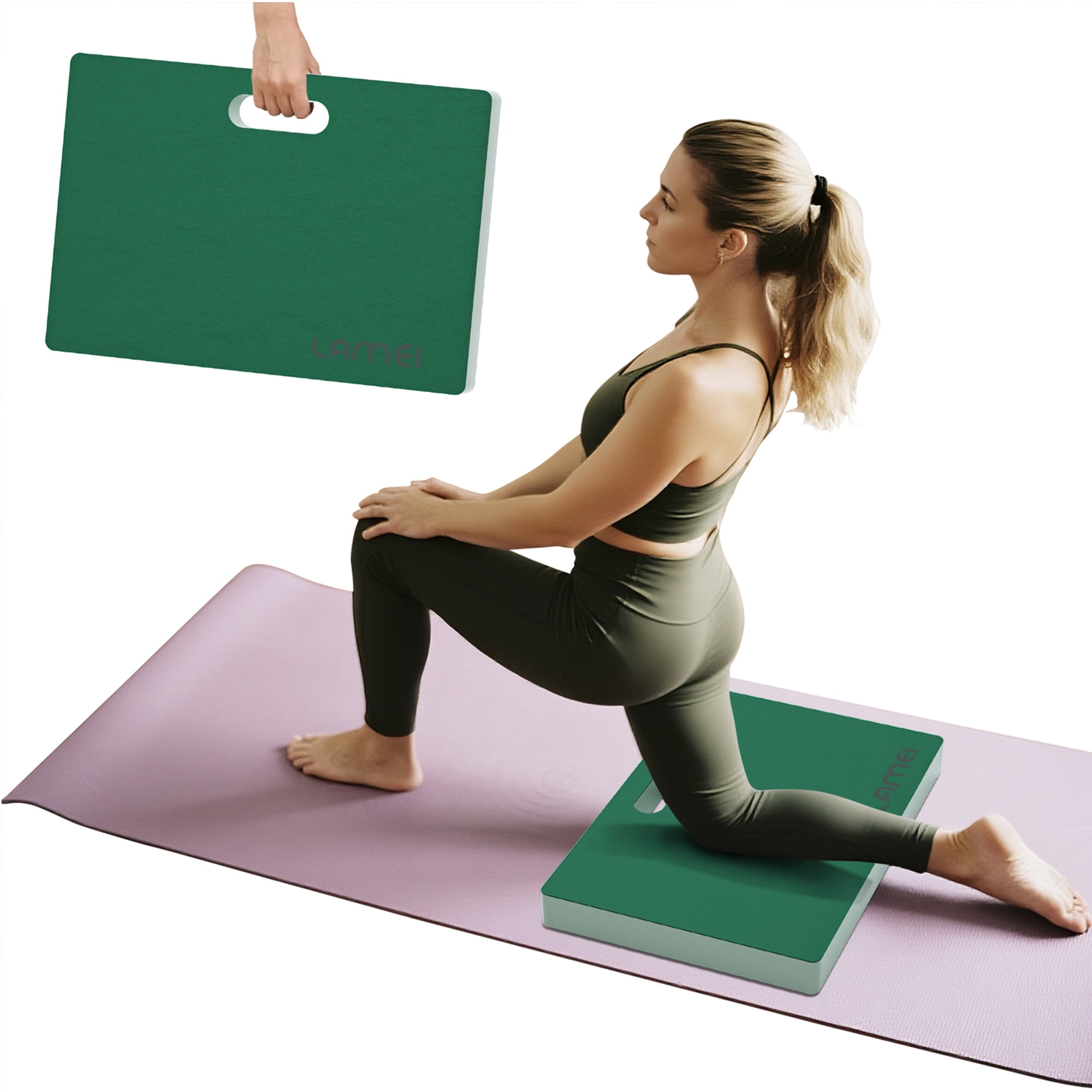 LAMEI Knee Pads, TPE Leather Gardening Balance Board, Extra Thick 1.6" Waterproof Bath Kneelers, Elbow Rest Pad Set for Yoga/Bath/Garden(Green)