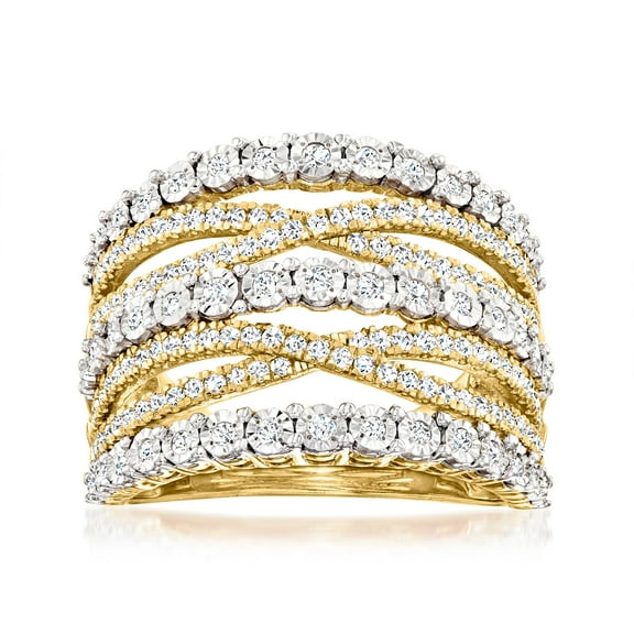 Ross-Simons 1.00 ct. t.w. Diamond Multi-Row Ring in 18kt Gold Over Sterling, Women's, Adult