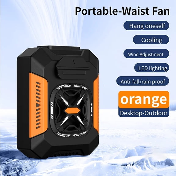 USB Rechargeable Portable Waist Clip Fan, Belt‑Mount Mini Personal Air Cooler with Power Bank & LED Light, Hands‑Free Wearable Cooling Fan for Outdoor Work, Camping and Summer Daily Use