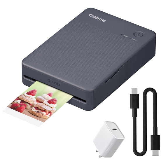 Canon SELPHY QX20 Wireless Compact Photo Printer Dark Gray (6752C001) Portable Mobile Printer with Borderless Printing Bundle with Wall Plug and Cleaning Kit