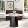 thumbnail image 3 of Modern Round Dining Table with Lazy Susan, White Sintered Stone Top and Black Metal Base, Seats 6, 3 of 10