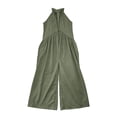 thumbnail image 4 of Favoffer Women's Deep V Neck Jumpsuit Sleeveless Loose Wide Leg Side Pocket Casual One Piece Outfit Fashion Daily Bottom for Party Indoor Leisure, 4 of 5