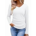 thumbnail image 2 of Womens Tops Casual V Neck Long Sleeve Shirts Solid Ruched Basic Tunics Blouses White XXL, 2 of 7